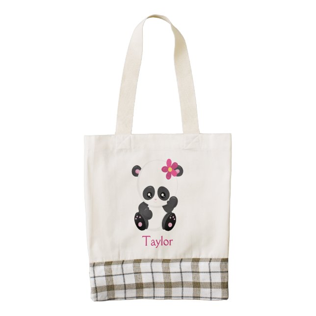 Cutie Panda Waves Hello Zazzle HEART Tote Bag (Front)