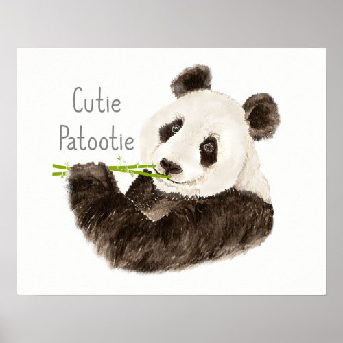 Cutie Patootie Watercolor Panda Bear Fun Poster