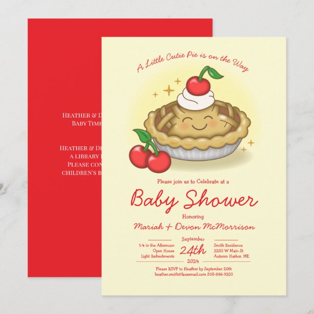 Cutie Pie Baby Shower Cherry Invitation (Front/Back)