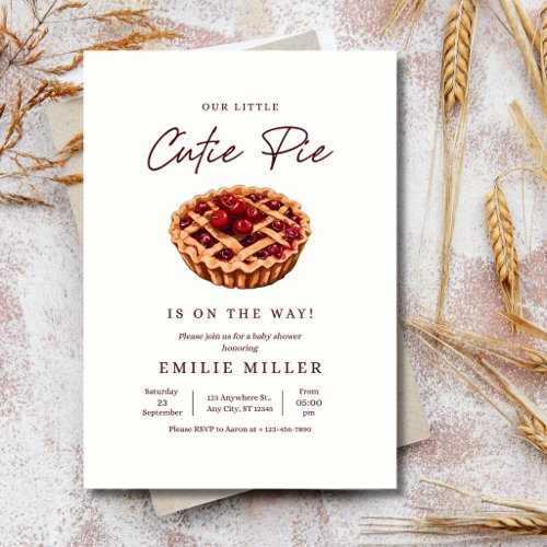 Cutie Pie Baby Shower Cherry Pie Fall Minimalist Invitation