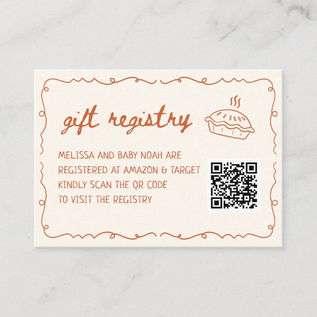 Cutie Pie Baby Shower Gift Registry QR Code Enclosure Card (Front)