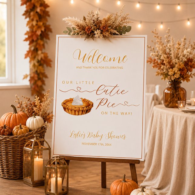 Cutie Pie Baby Shower Welcome Sign (Cozy fall baby shower welcome sign )