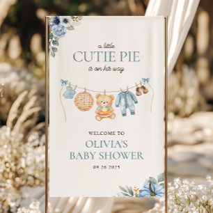 Cutie Pie Blue Fall Bear Boy Baby Shower Welcome Banner