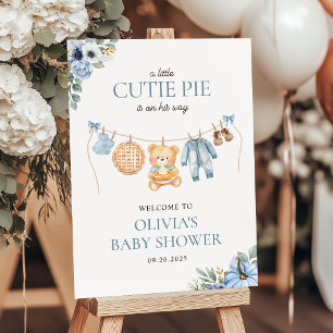 Cutie Pie Blue Fall Boy Baby Shower Welcome Sign