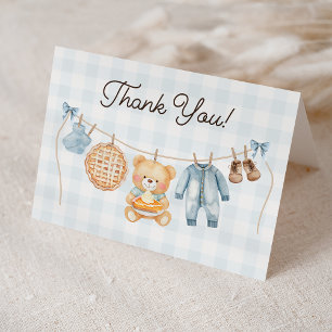 Cutie Pie Blue Fall Teddy Bear Boy Baby Shower Letterpress Thank You Card
