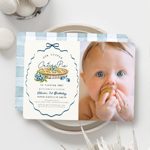 Cutie Pie Blueberry Blue Bow Photo 1st Birthday Invitation