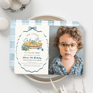 Cutie Pie Blueberry Blue Bow Photo Birthday Invitation