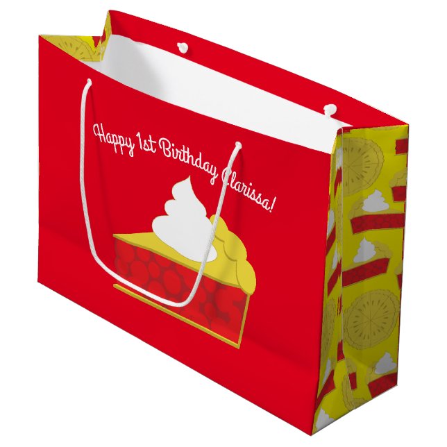Cutie Pie Cherry Kids Birthday Party Large Gift Bag (Front Angled)