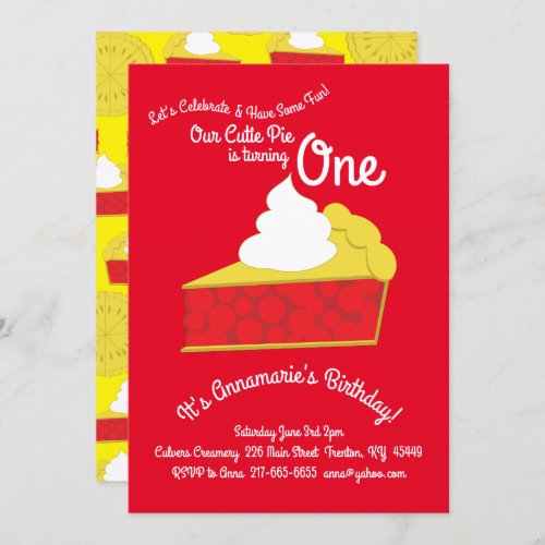 Cutie Pie Cherry Pie 1st Birthday Cute Invitations