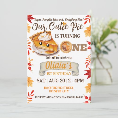 Cutie Pie Fall 1st Birthday Girl Boy First Autumn Invitation