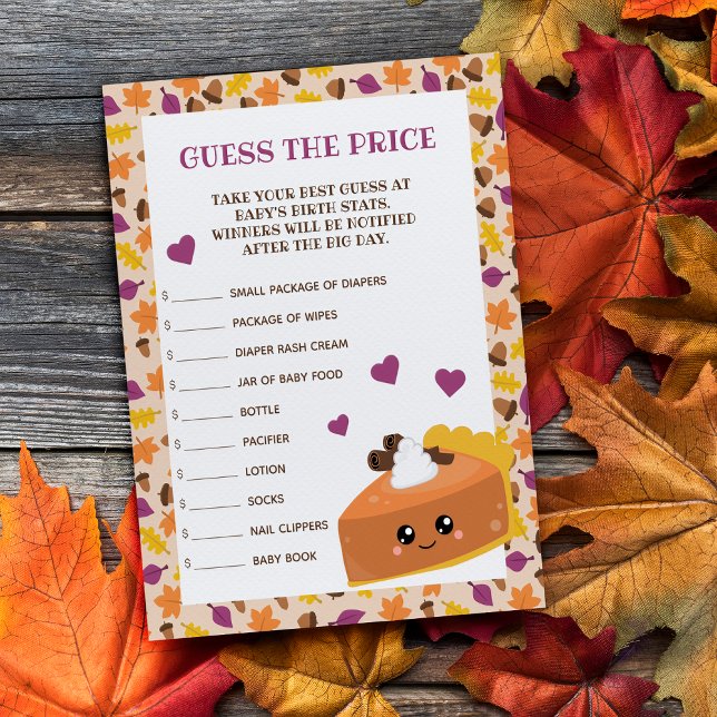 Cutie Pie Fall Baby Shower Guess the Price Notepad (“Crust” us, you won’t be disappointed with this cutie pie design!)