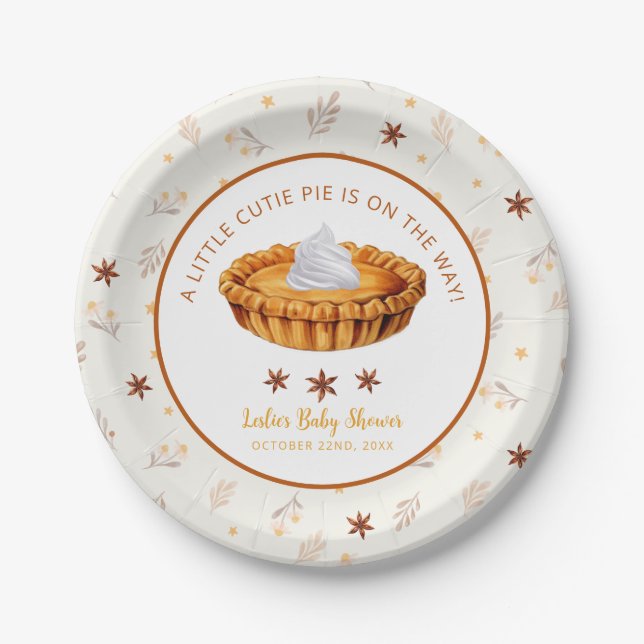 Cutie Pie Fall Baby Shower Paper Plates (Front)
