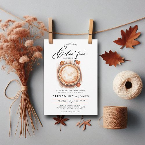 Cutie Pie Fall Coed Neutral Watercolor Baby Shower Invitation