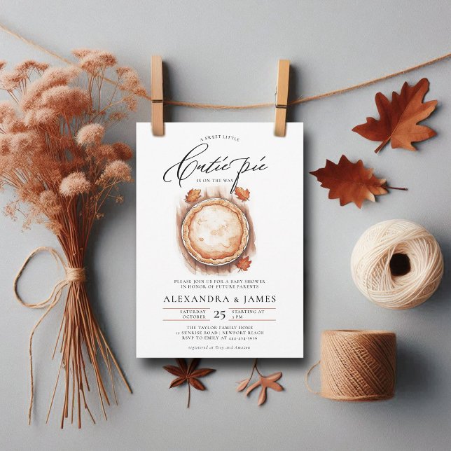 Cutie Pie Fall Coed Neutral Watercolor Baby Shower Invitation (little cutie pie neutral baby shower invitation fall harvest halloween october november watercolor)