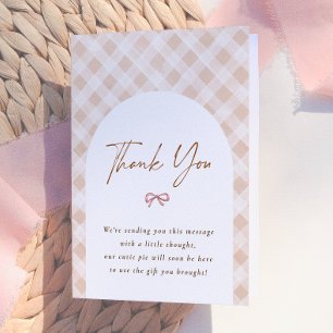 Cutie Pie Gingham Arch Fall Baby Shower Letterpress Thank You Card