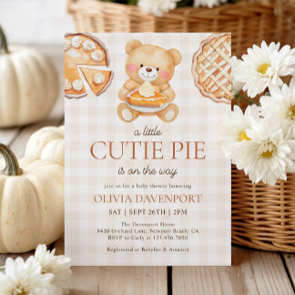 Cutie Pie Gingham Teddy Bear Fall Baby Shower Invitation