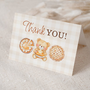 Cutie Pie Gingham Teddy Bear Fall Baby Shower Letterpress Thank You Card