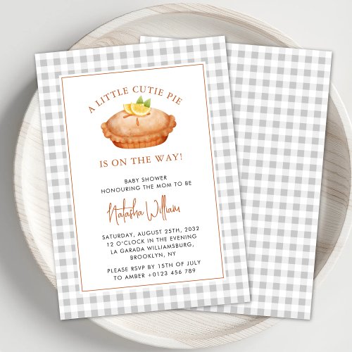 Cutie Pie Grey Checkered Fall Baby Shower Invitation