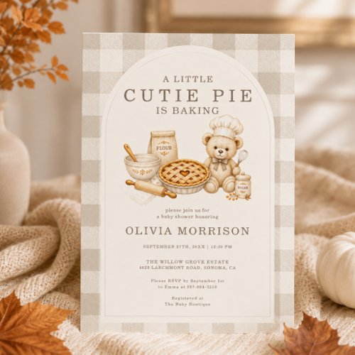 Cutie Pie is Baking Fall Gingham Baby Shower Invitation