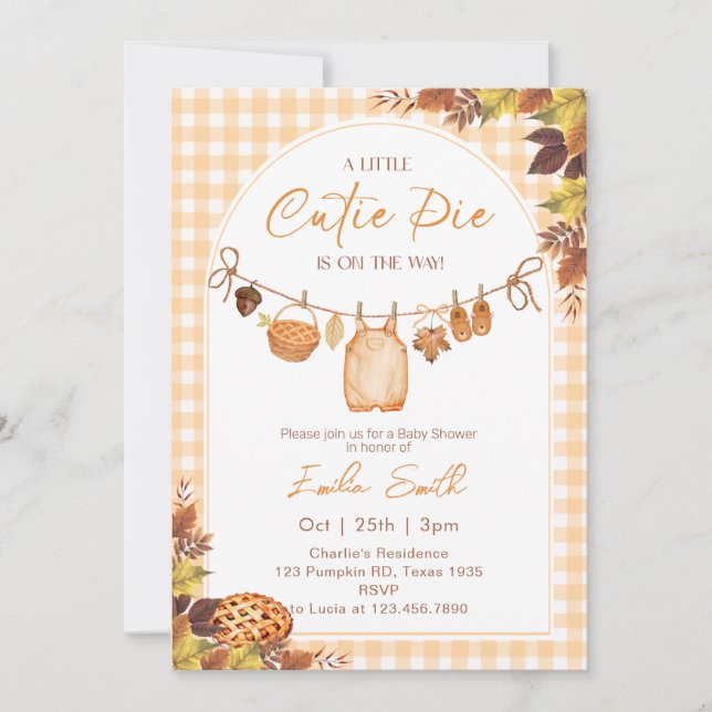 Cutie pie is on the way fall autumn baby shower invitation (Front)