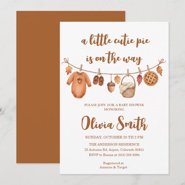 Cutie Pie is on the Way, Fall Baby Shower Invitation (Front/Back)