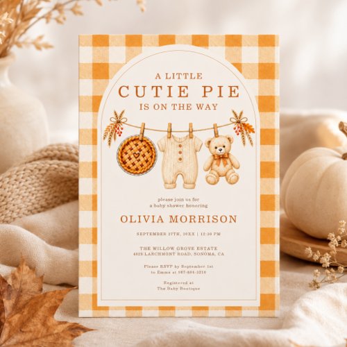 Cutie Pie on the Way Fall Gingham Baby Shower Invitation