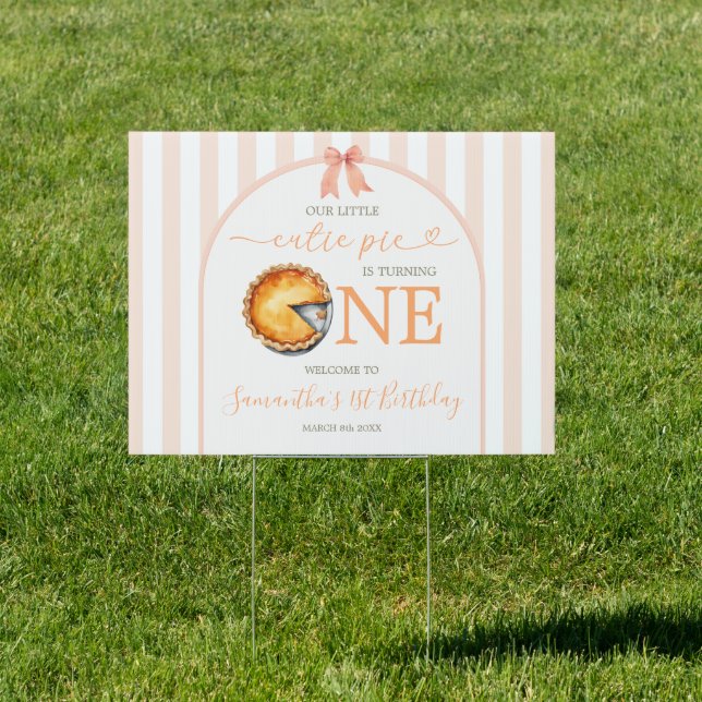 Cutie Pie Orange Gingham 1st Birthday Welcome Yard Sign (Insitu)