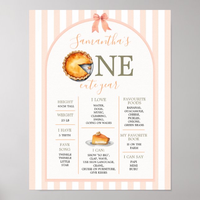 Cutie Pie Orange Gingham 1st Year Fact Sign (Front)