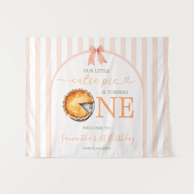 Cutie Pie Orange Gingham Birthday Welcome Tapestry (Front (Horizontal))