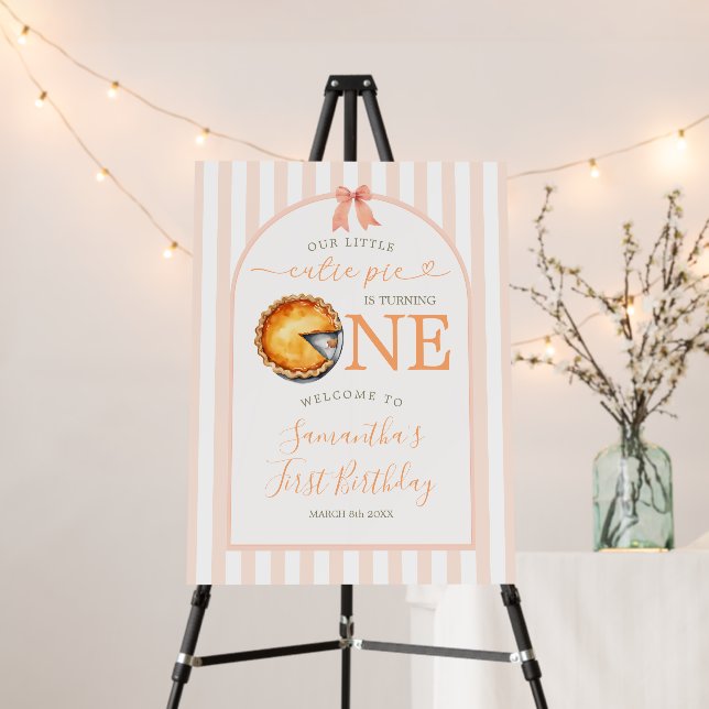 Cutie Pie Orange Gingham First Birthday Welcome Foam Board (In Situ (Stand))