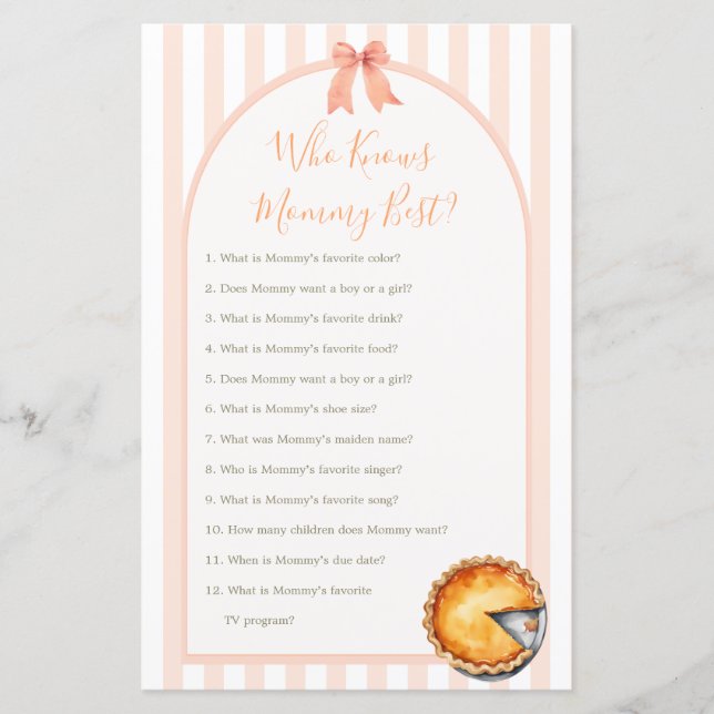 Cutie Pie Orange Gingham Who Knows Mommy Best Game (Front)