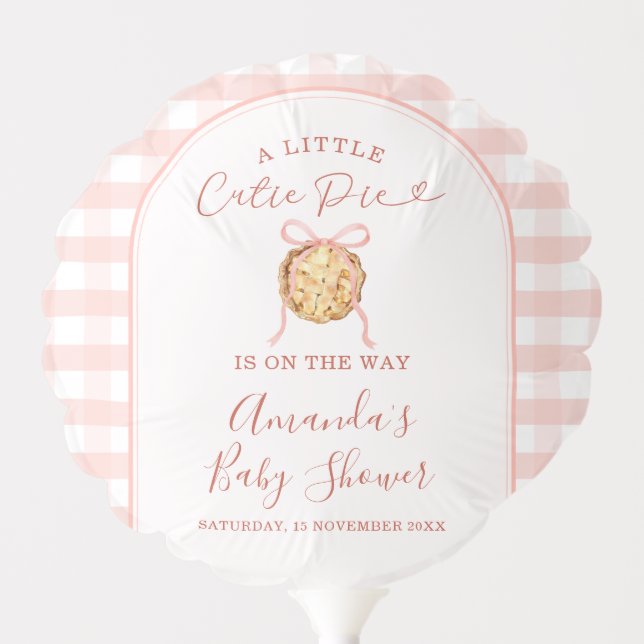 Cutie Pie Pastel Pink Bow Gingham Fall Baby Shower Balloon (Front)