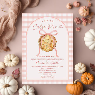 Cutie Pie Pastel Pink Bow Gingham Fall Baby Shower Invitation