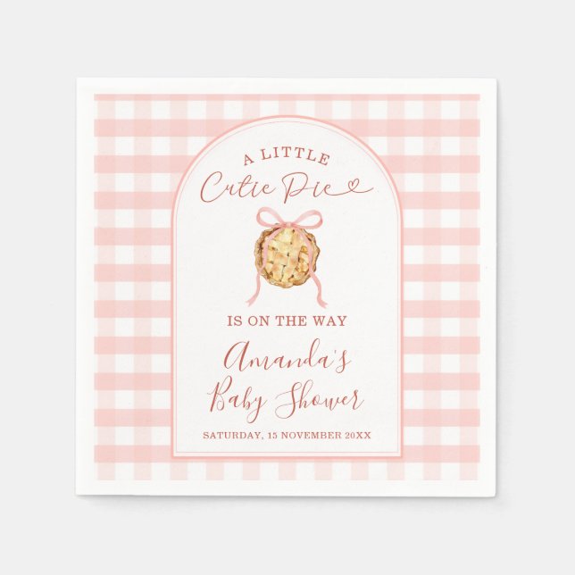 Cutie Pie Pastel Pink Bow Gingham Fall Baby Shower Napkins (Front)
