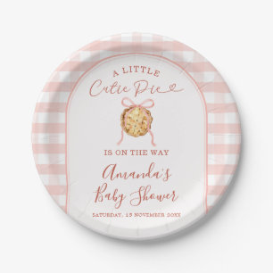 Cutie Pie Pastel Pink Bow Gingham Fall Baby Shower Paper Plates