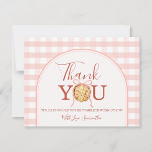 Cutie Pie Pastel Pink Bow Gingham Fall Baby Shower Thank You Card