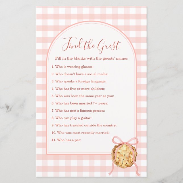 Cutie Pie Pastel Pink Gingham Fall Find The Guest (Front)