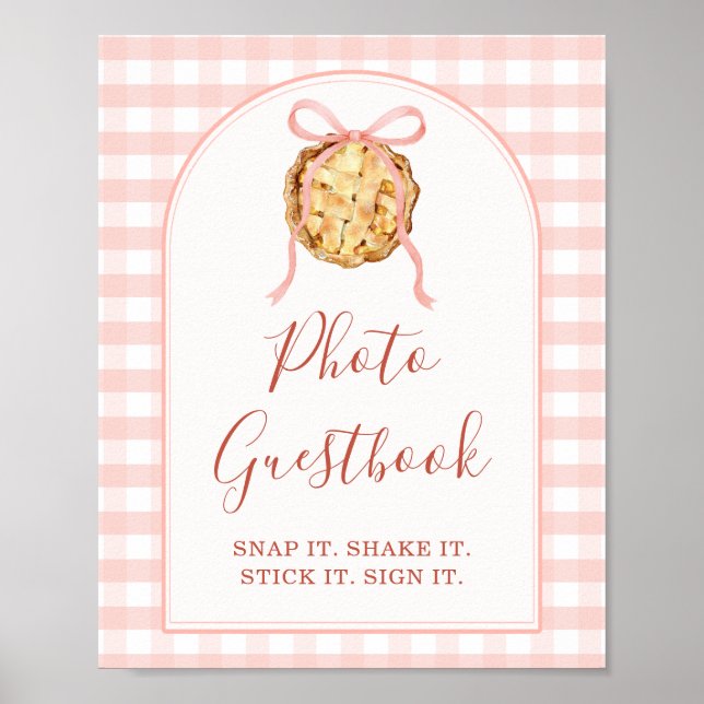Cutie Pie Pastel Pink Gingham Fall Photo Guestbook (Front)
