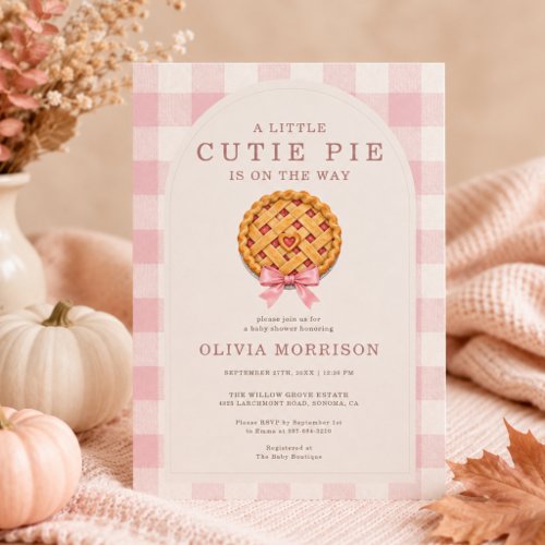 Cutie Pie Pink Bow Fall Girl Baby Shower Invitation