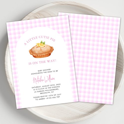 Cutie Pie Pink Checkered Fall Baby Shower Invitation