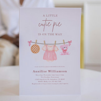 Cutie Pie Pink Clothesline Baby Shower Invitation