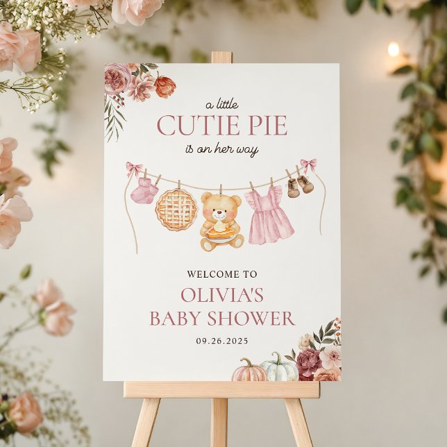 Cutie Pie Pink Fall Girl Baby Shower Welcome Sign (Creator Uploaded)