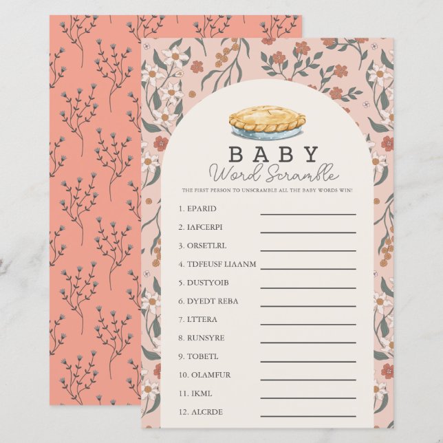 Cutie Pie Pink Floral Baby Word Scramble Game (Front/Back)