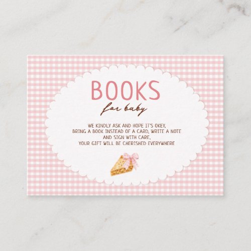 Cutie Pie Pink gingham Baby Shower Books for baby Enclosure Card