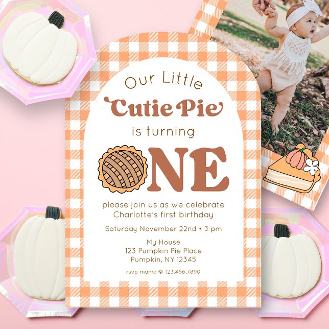 Cutie Pie Pumpkin 1st Birthday Photo Invitation (Creator Uploaded)