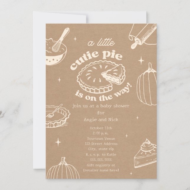 Cutie Pie Pumpkin Cardstock Neutral Baby Shower Invitation (Front)