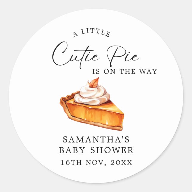 Cutie Pie Pumpkin Fall Baby Shower  Classic Round Sticker (Front)