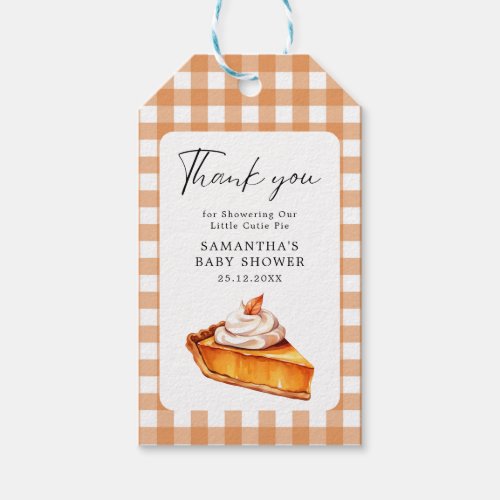 Cutie Pie Pumpkin Fall Baby Shower Gingham Gift Tags