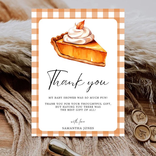 Cutie Pie Pumpkin Fall Baby Shower Gingham Thank You Card (Creator Uploaded)