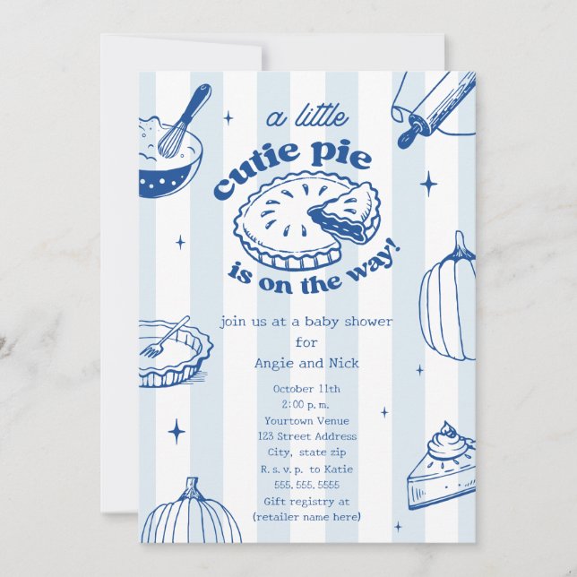 Cutie Pie Pumpkin Fall Boy Blue Baby Shower Invitation (Front)